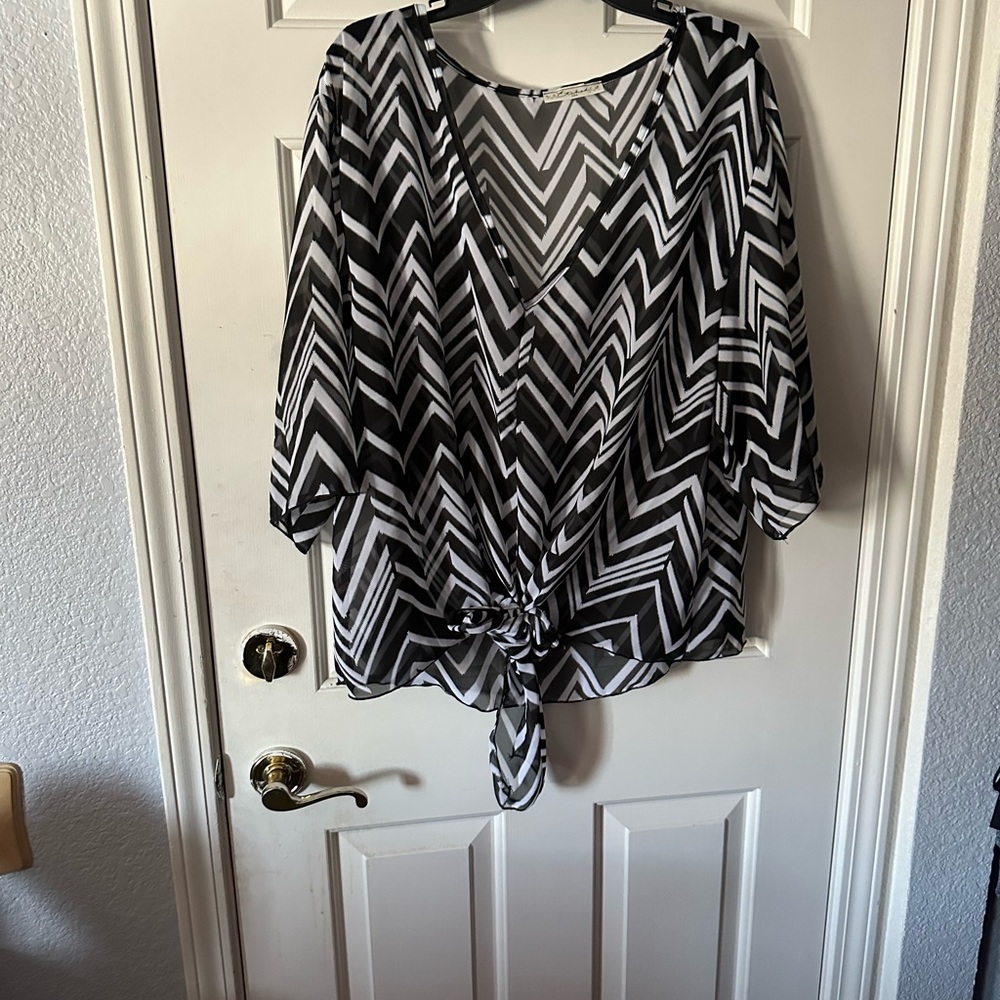 Plus size sheer tie up blouse
